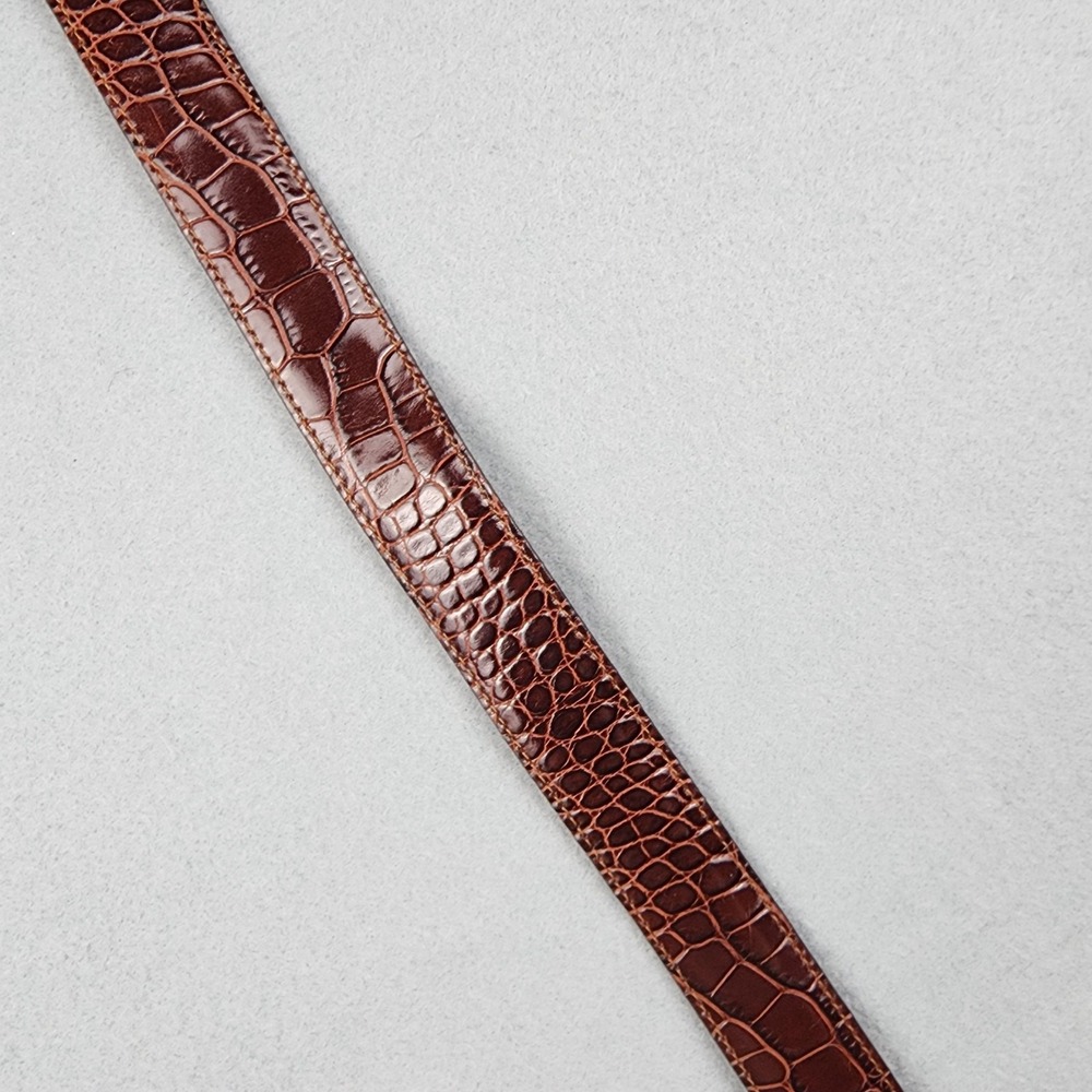 Polo Ralph Lauren Belt Mens Size 42 Brown Leather Croc Embossed Dress Buckle - Picture 6 of 10